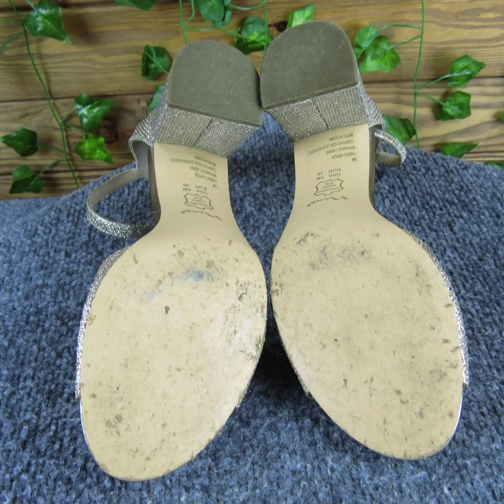 Nina Gold Glitter Block Heel Sandals‎ Women's Size 6 Open Toe Ankle Strap Heels